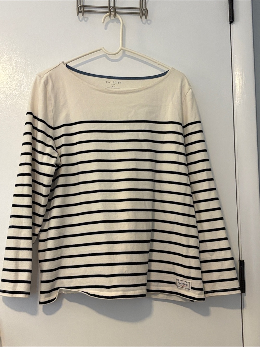 Talbots Ivory and navy Striped Boatneck Top